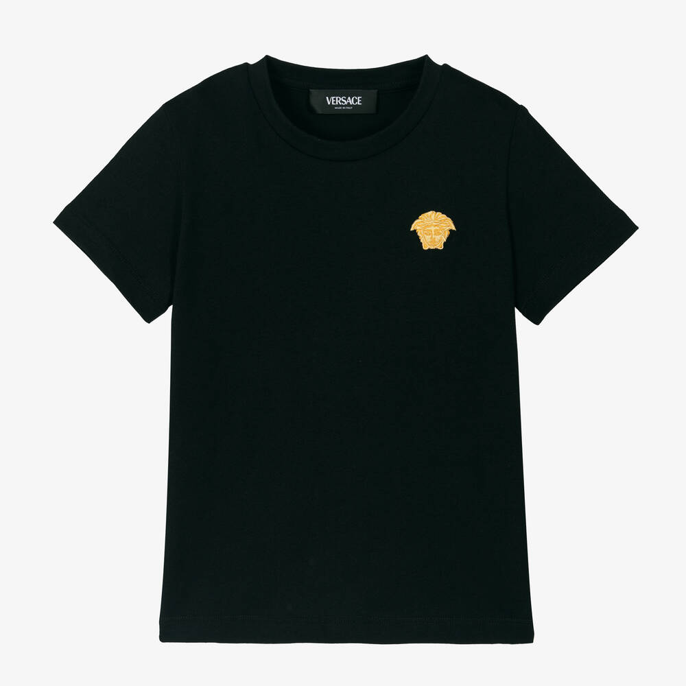 Shop Versace Boys Black Medusa Logo Cotton T-shirt