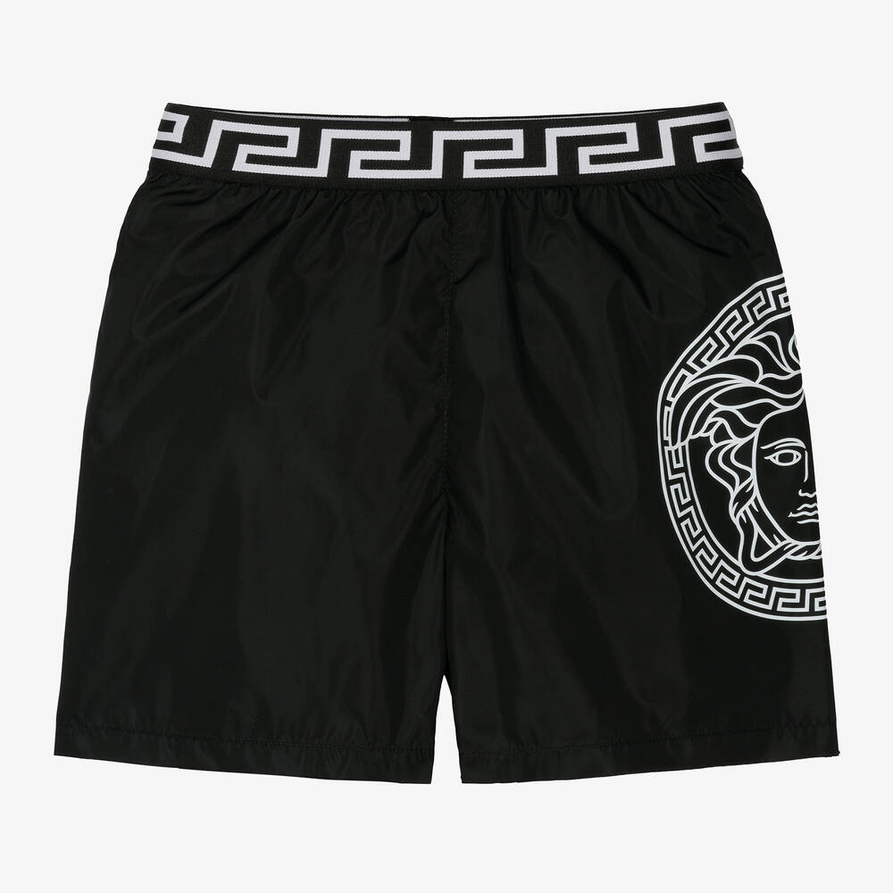 Shop Versace Boys Black Medusa Swim Shorts