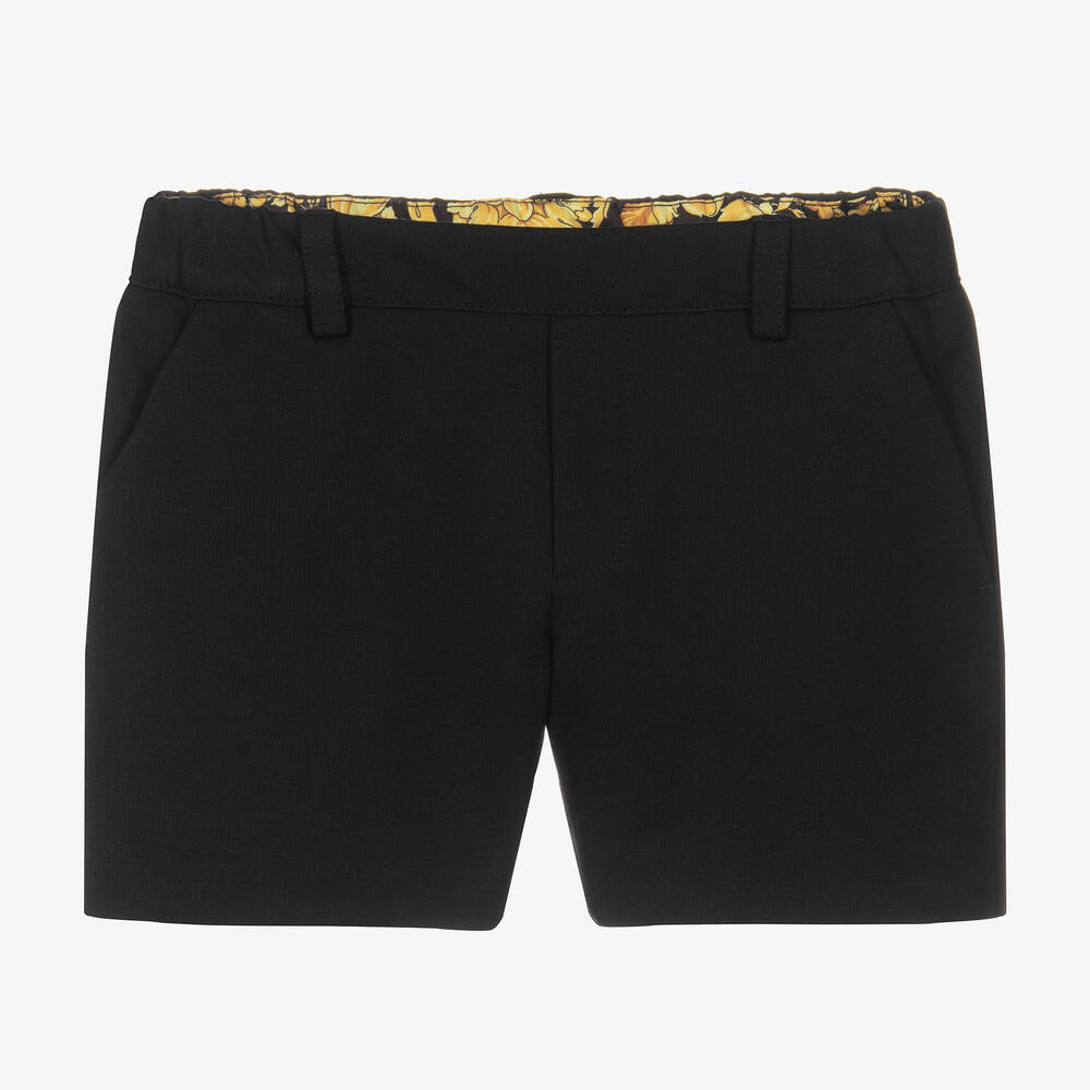 Shop Versace Boys Black Viscose Milano Jersey Shorts