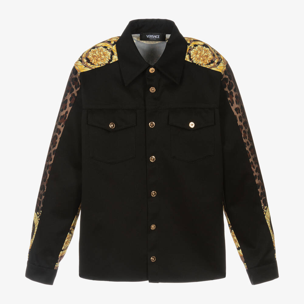 Versace - Boys Black Wild Barocco Print Cotton Overshirt | Childrensalon