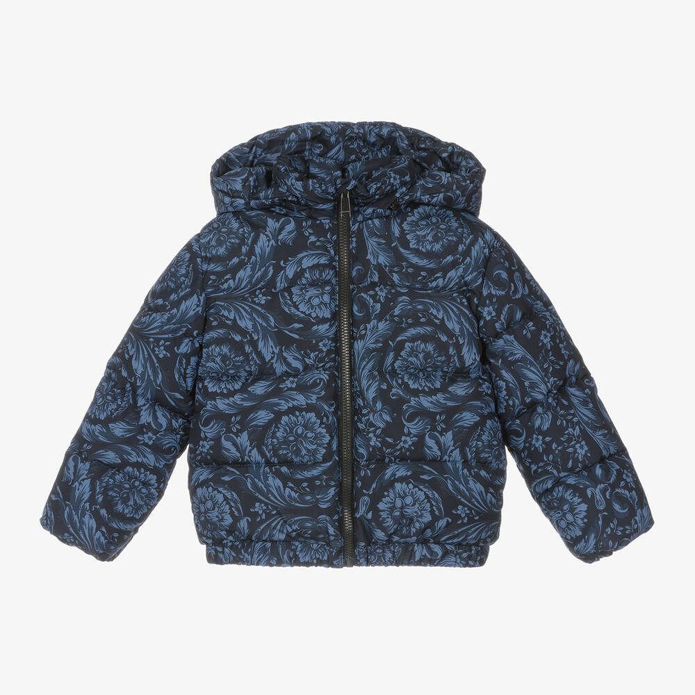 Versace - Boys Blue Barocco Puffer Jacket | Childrensalon