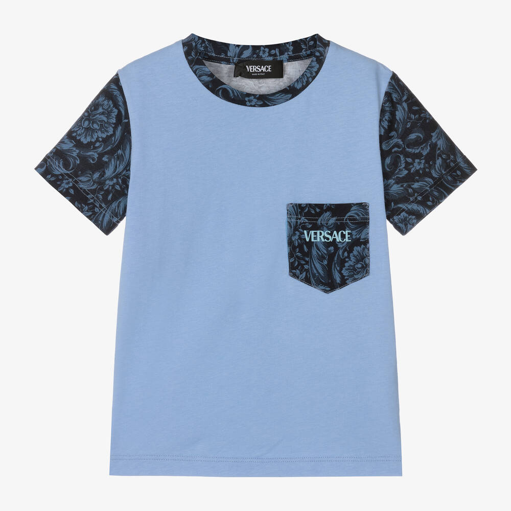 Versace - Boys Blue Cotton Barocco T-Shirt | Childrensalon