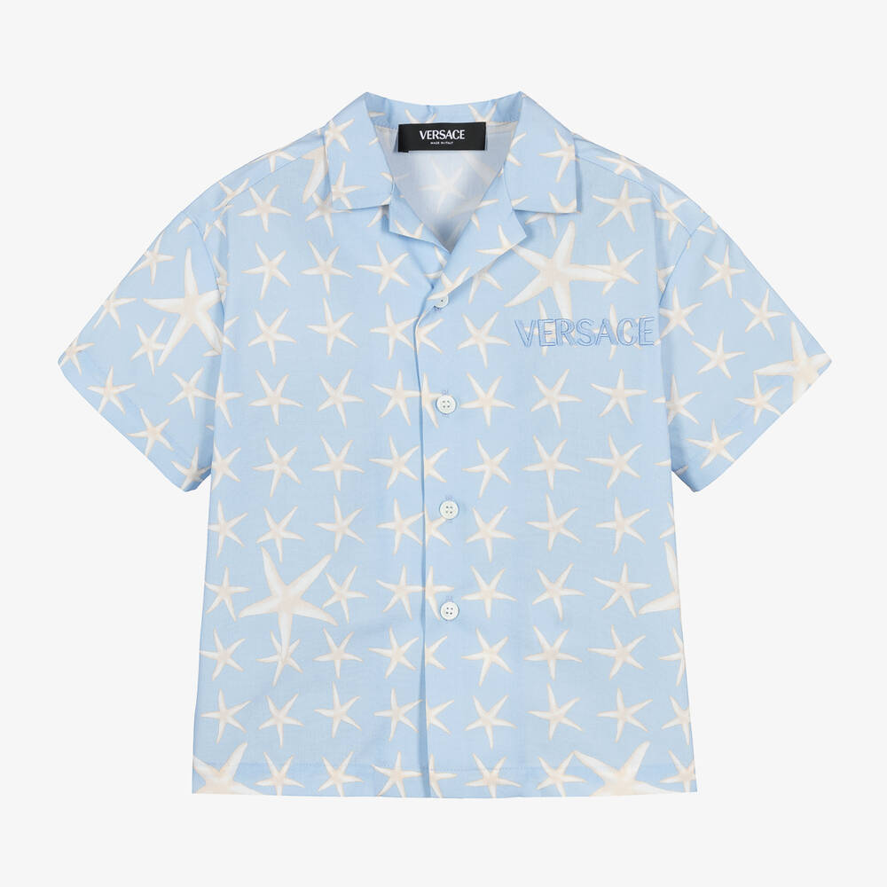 Versace - Boys Blue Cotton Stella Marina Shirt | Childrensalon