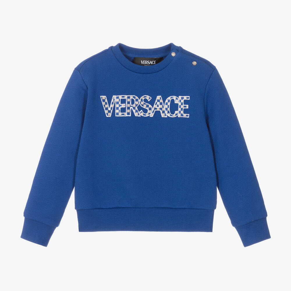 Versace - سويتشيرت أطفال ولادي قطن جيرسي لون أزرق | Childrensalon