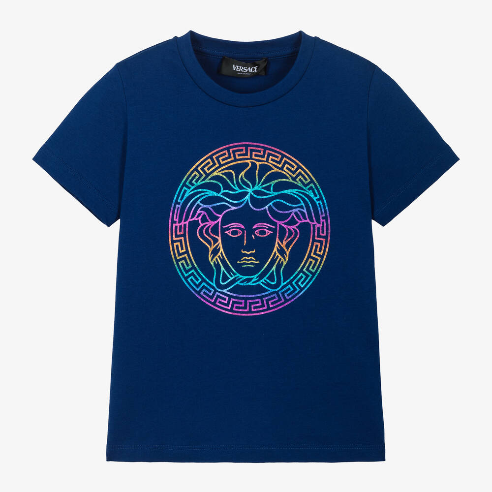 Versace - Boys Blue Medusa Cotton T-Shirt | Childrensalon