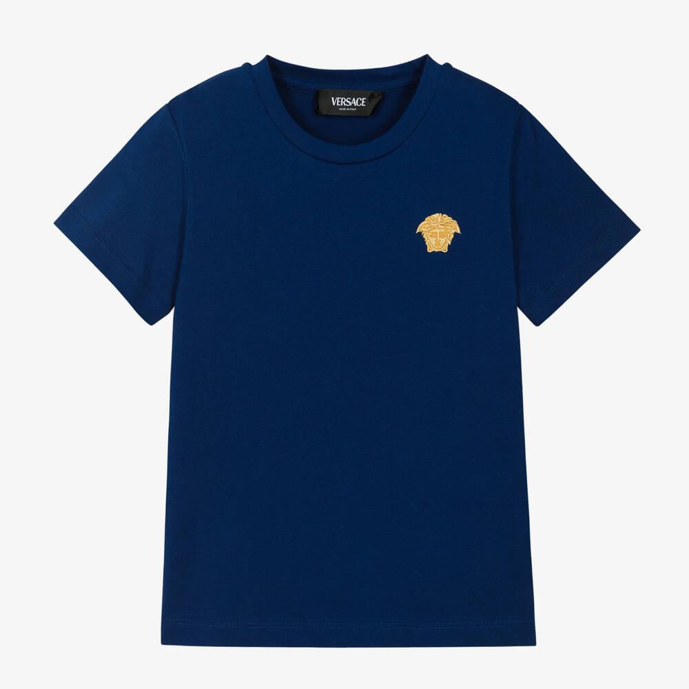 Versace - Boys Blue Medusa Logo Cotton T-Shirt | Childrensalon