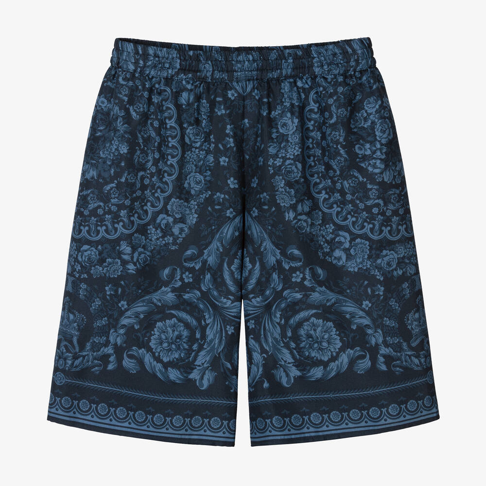 Versace - Boys Blue Silk Barocco Print Shorts | Childrensalon