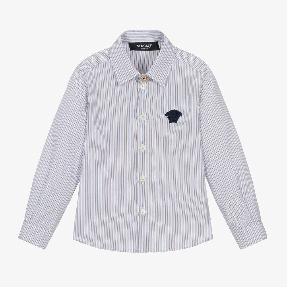 Versace - Boys Blue Striped Cotton Shirt | Childrensalon