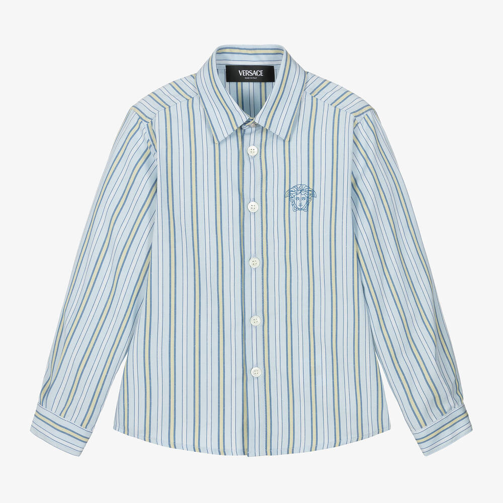 Versace - Boys Blue Striped Cotton Shirt | Childrensalon