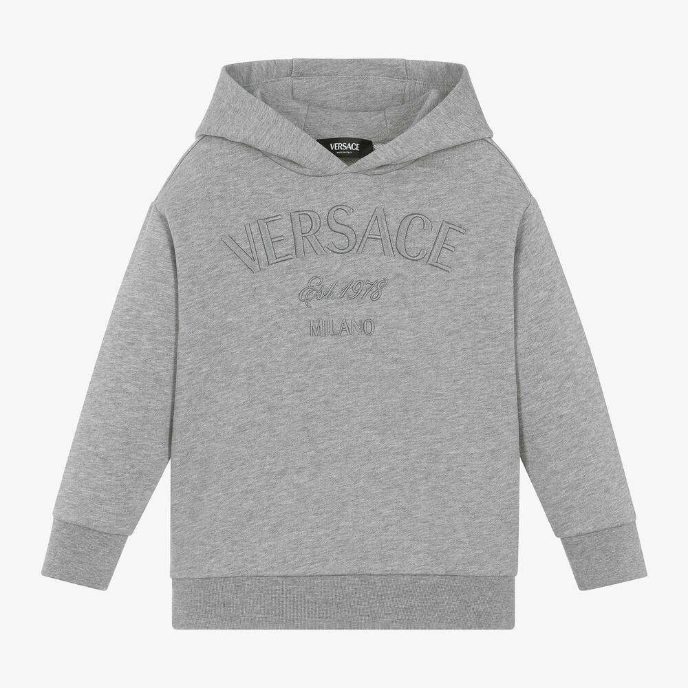 Shop Versace Boys Grey Cotton Hoodie