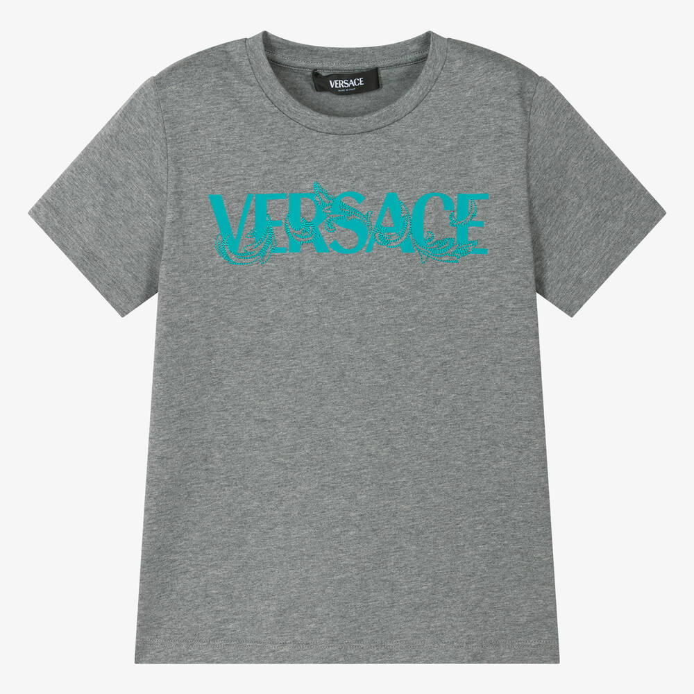 Versace Kids' Boys Grey Marl & Blue Barocco T-shirt