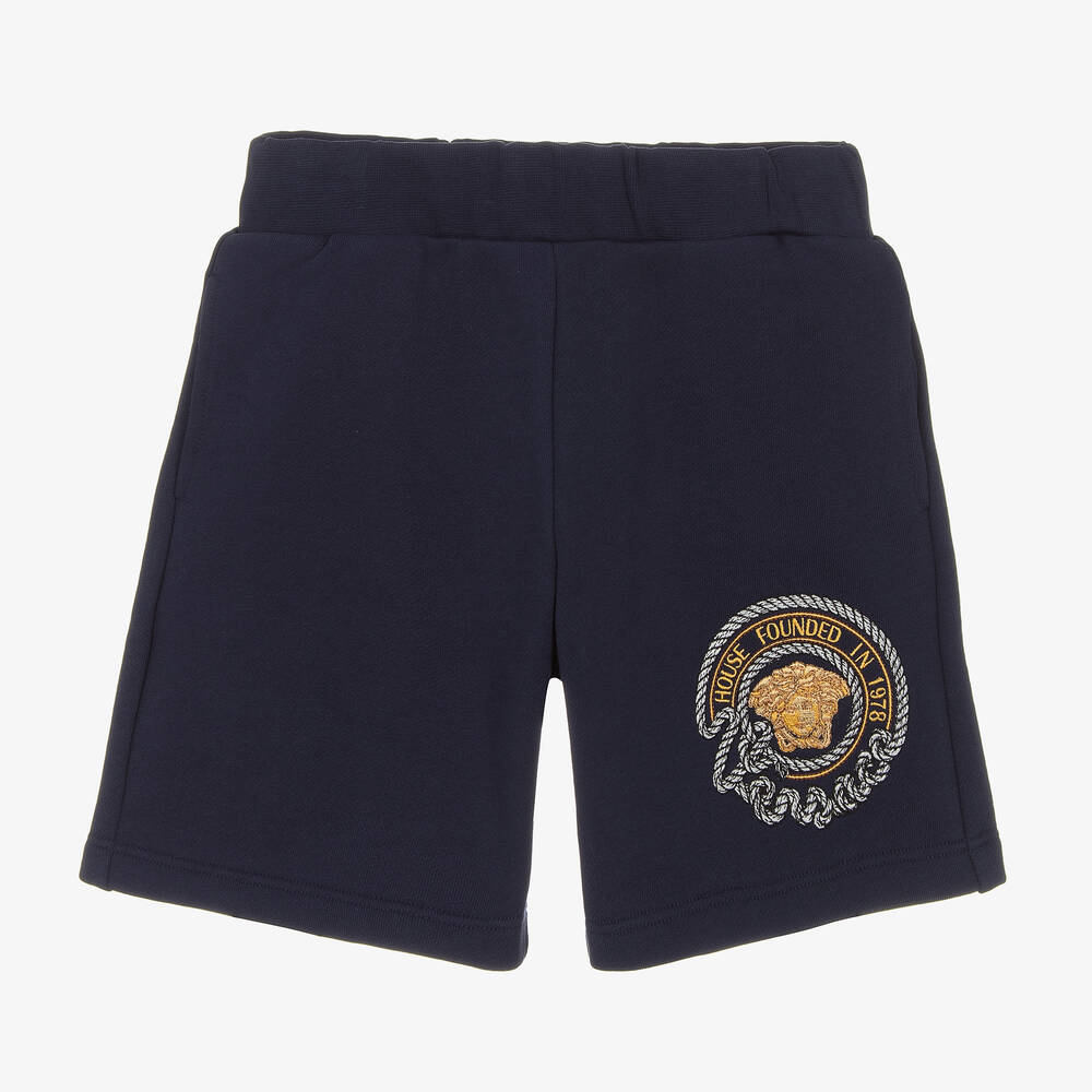 Versace - Boys Navy Blue Cotton Nautical Shorts | Childrensalon