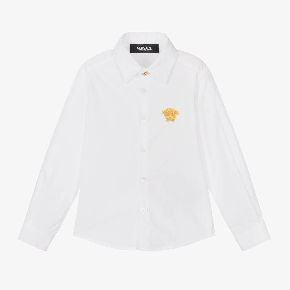Versace - قميص قطن بوبلين لون أبيض للأولاد | Childrensalon