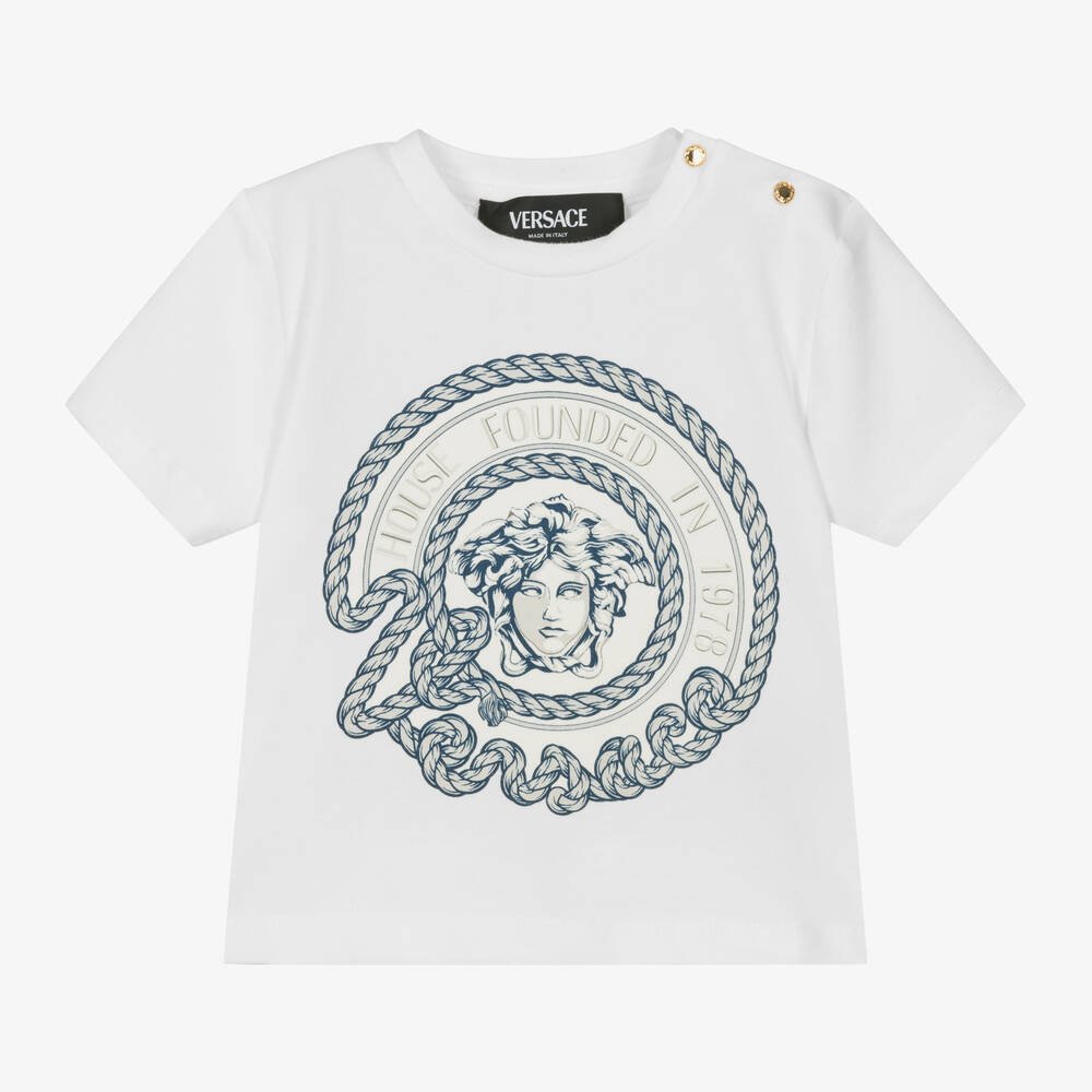 Versace - Boys White Cotton Medusa T-Shirt | Childrensalon
