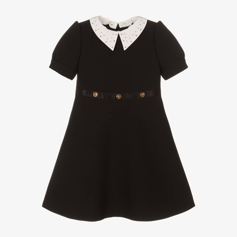 Versace - فستان لون أسود بياقة بيضاء | Childrensalon