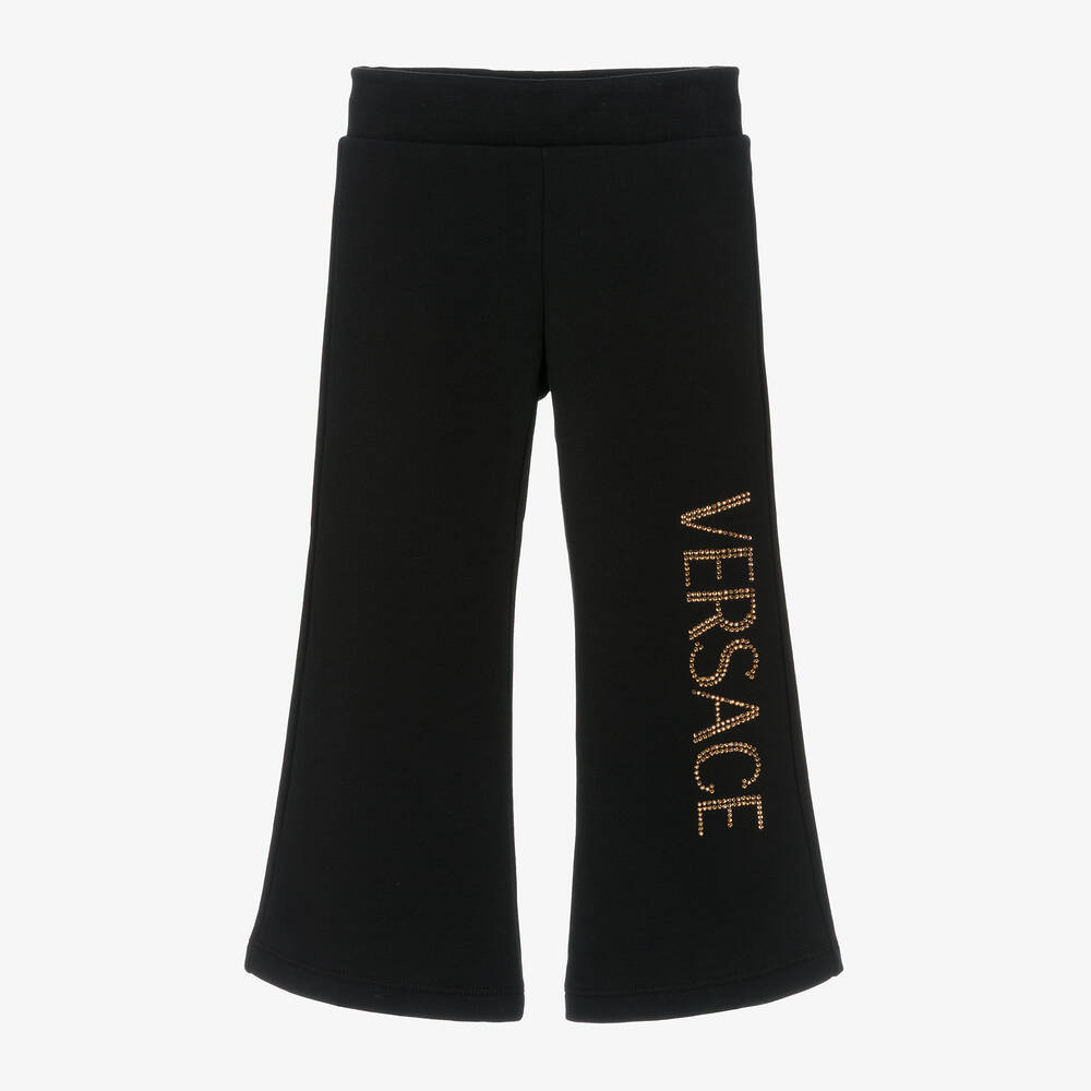 Shop Versace Girls Black Cotton Jersey Trousers