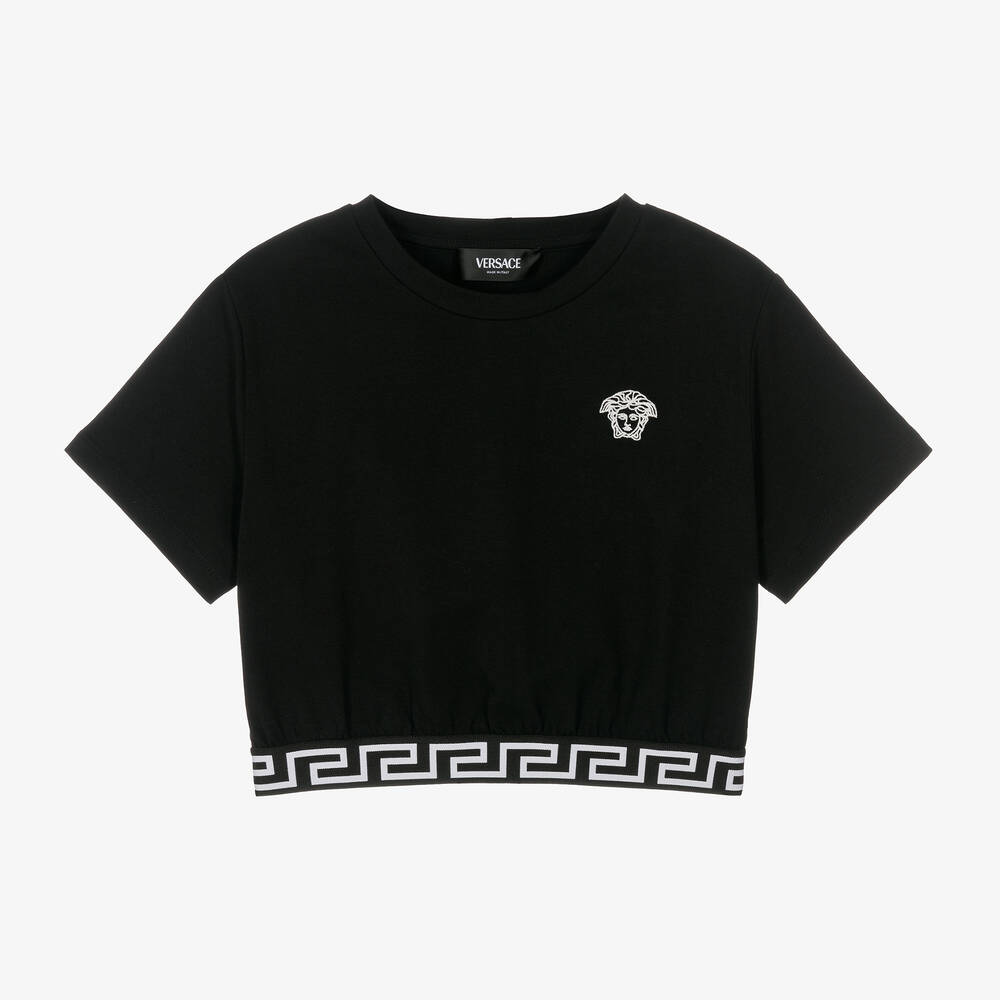 Versace - Girls Black Cotton T-Shirt | Childrensalon