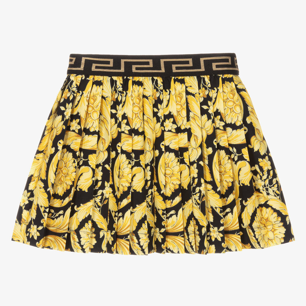 Versace - Girls Black & Gold Cotton Pleated Barocco Skirt | Childrensalon