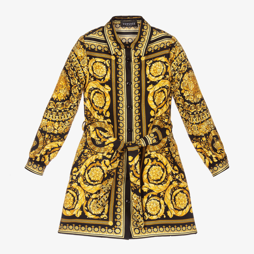 Versace - Robe soie noire et dorée Barocco | Childrensalon