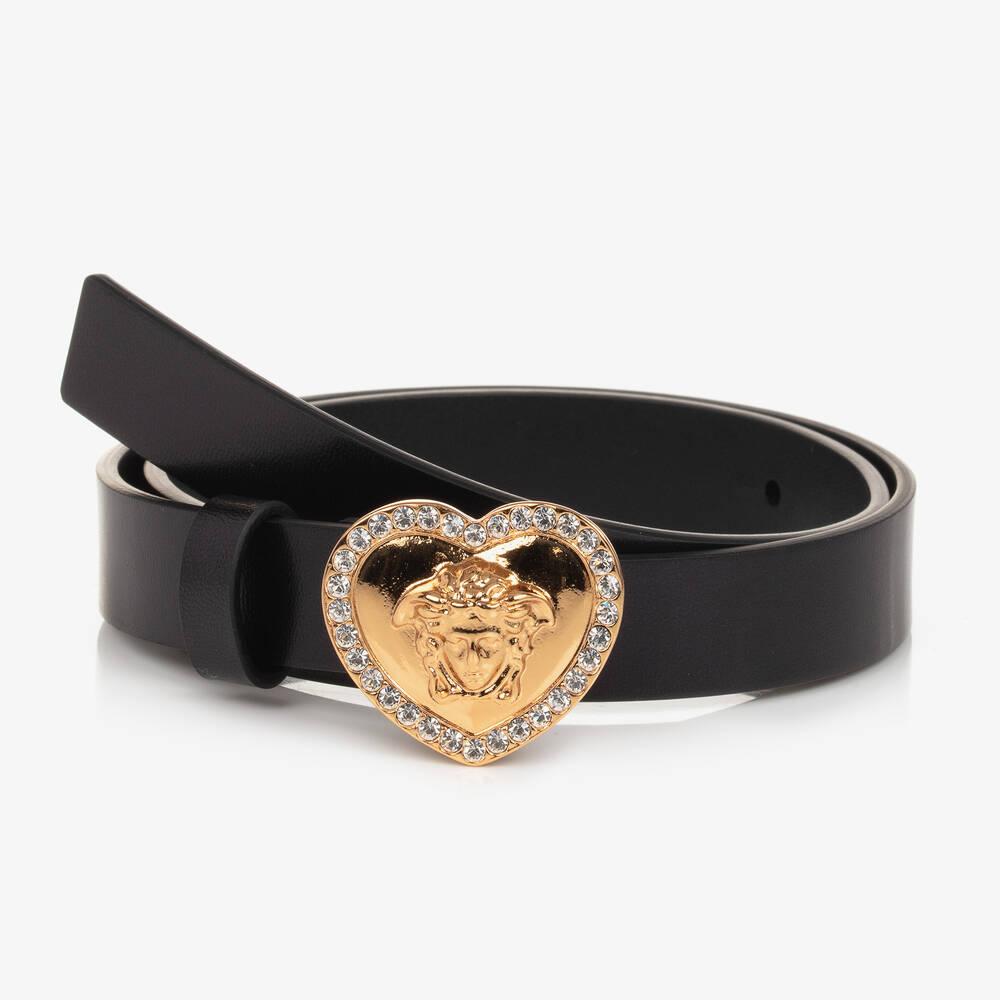 Versace - حزام جلد مزين بديامنتي لون أسود للبنات | Childrensalon