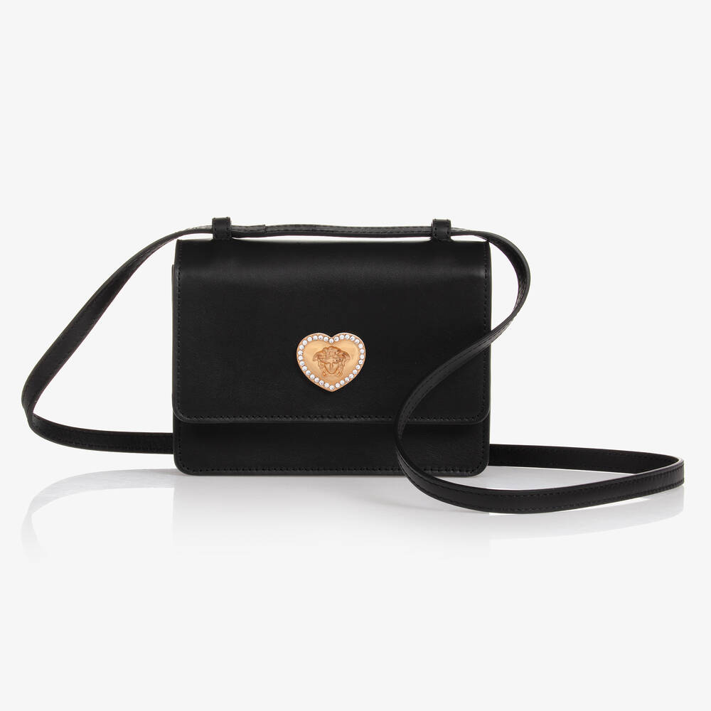 Shop Versace Girls Black Leather Medusa Bag (17cm)