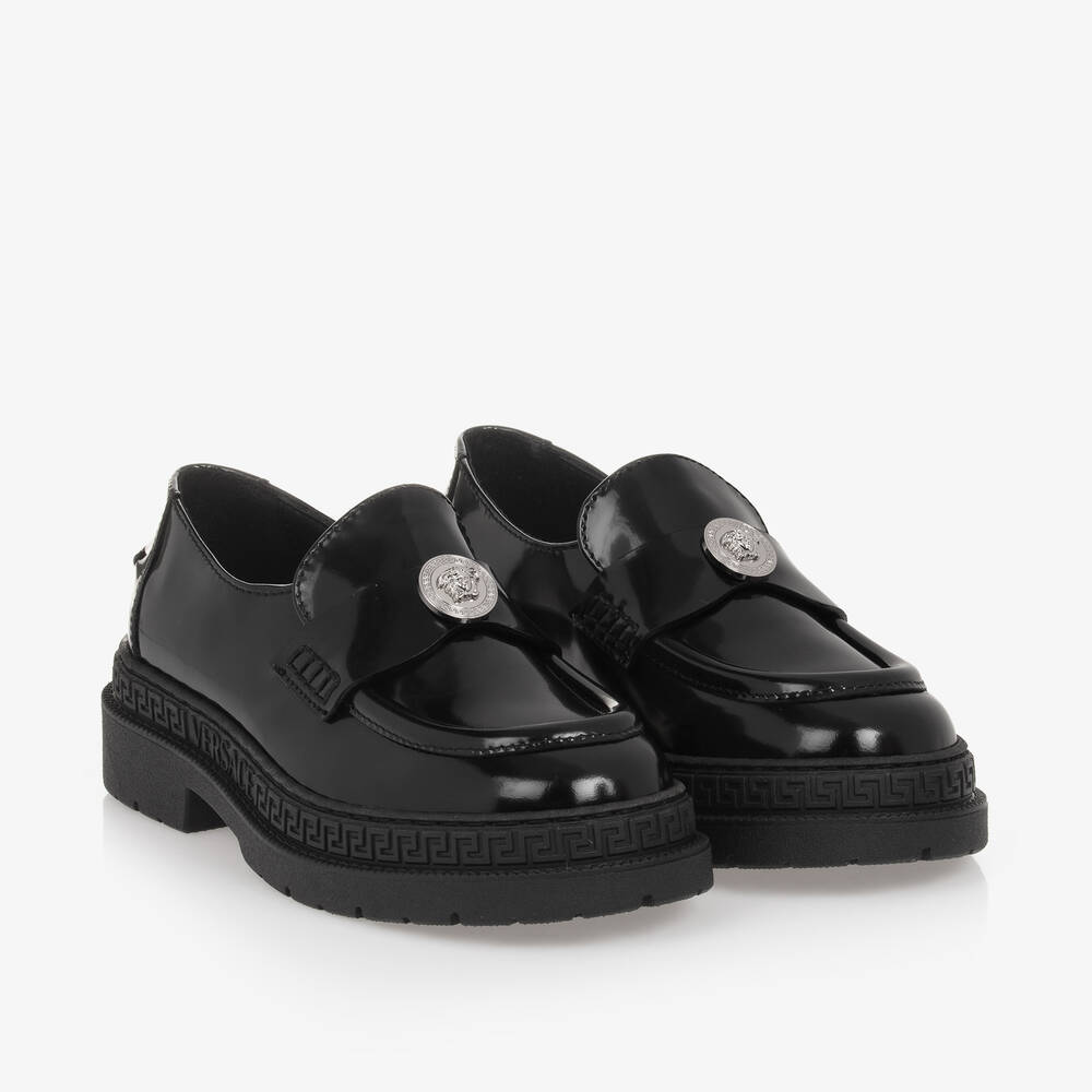 Versace - Girls Black Patent Leather Medusa Loafers | Childrensalon