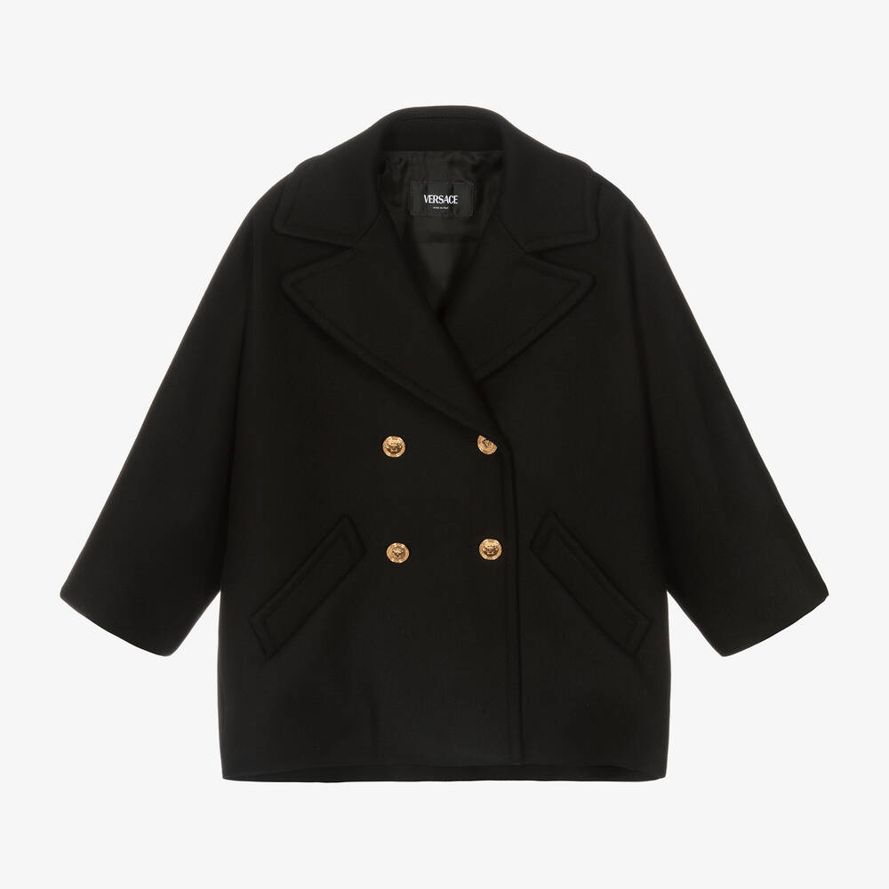 Versace - Girls Black Wool & Cashmere Peacoat | Childrensalon