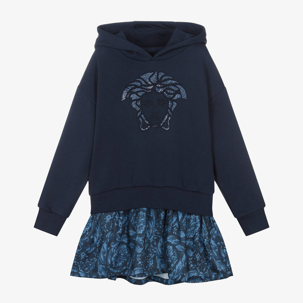 Versace - Синее хлопковое платье-свитшот Medusa для девочек | Childrensalon