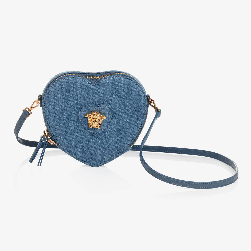 Versace - حقيبة يد قطن دنيم لون أزرق للبنات (17 سم) | Childrensalon