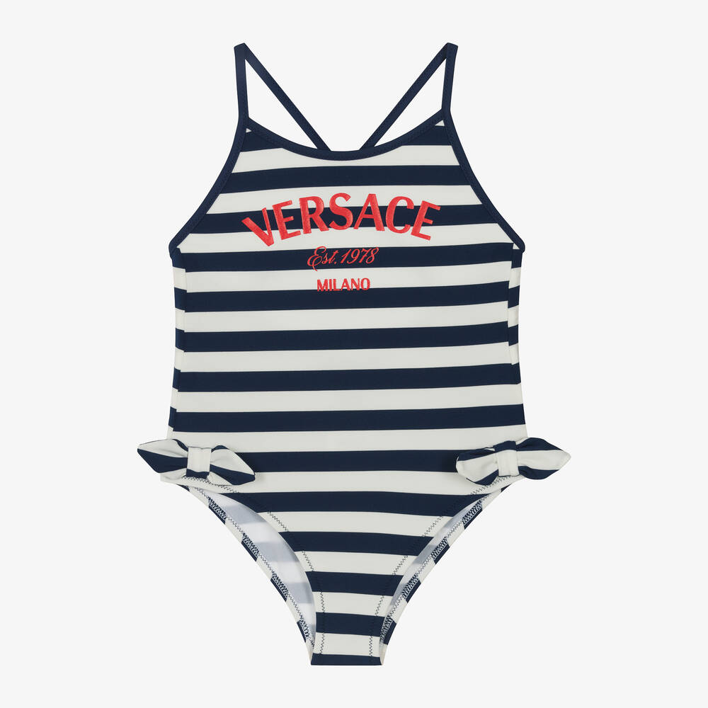Versace Kids' Girls Blue Nautical Stripe Swimsuit
