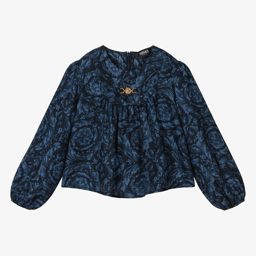 Versace - Синяя шелковая блузка Barocco для девочек | Childrensalon