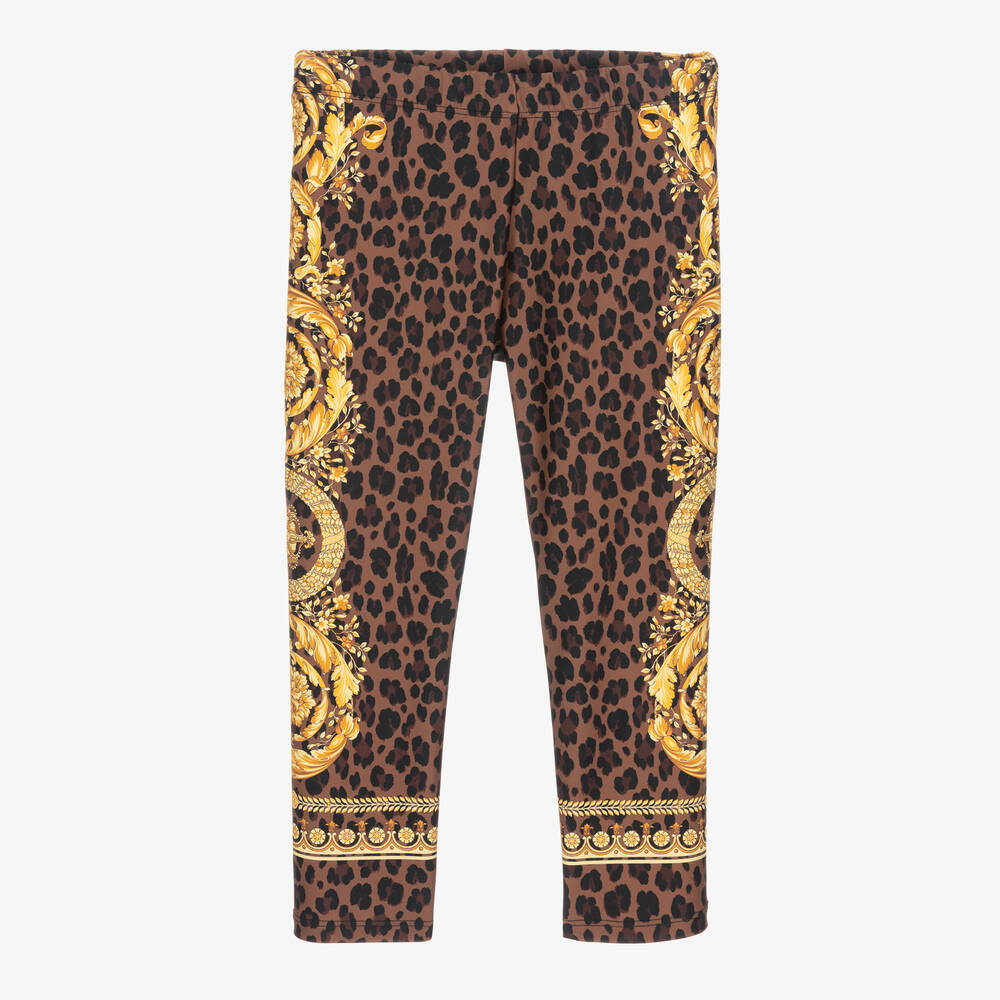 Versace - Girls Brown Wild Barocco Leggings | Childrensalon