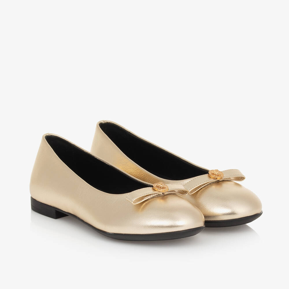 Versace - حذاء بمب بنقشة ميدوسا جلد لون ذهبي  | Childrensalon