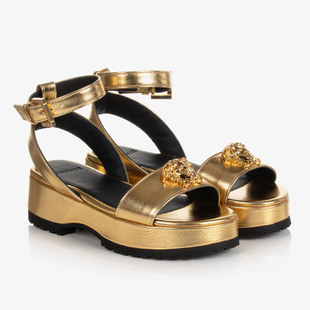 Versace - Girls Gold Leather Sandals | Childrensalon
