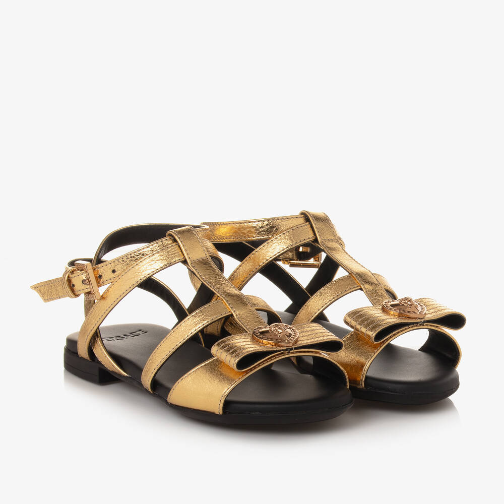 Versace - Girls Gold Medusa Leather Sandals | Childrensalon