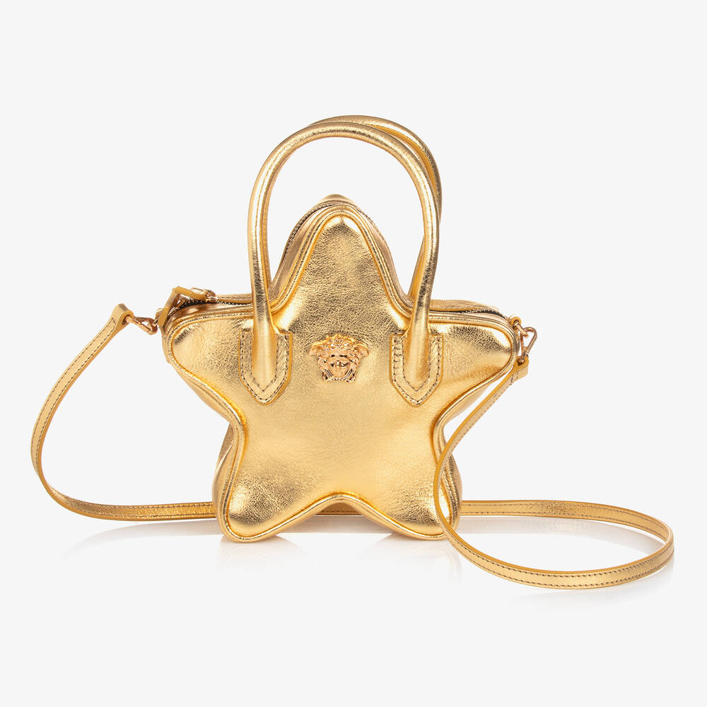 Shop Versace Girls Gold Star Medusa Leather Handbag (20cm)