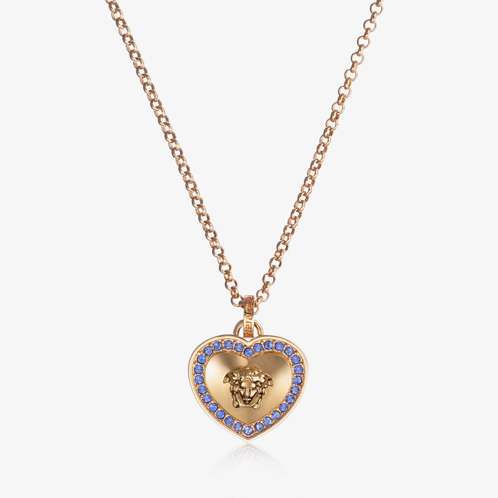 Versace - Girls Gold Tone Medusa Heart Necklace (46cm) | Childrensalon