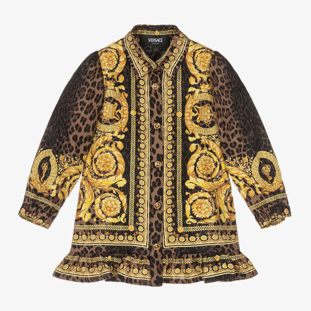 Versace - Girls Gold Wild Barocco Silk Dress  | Childrensalon