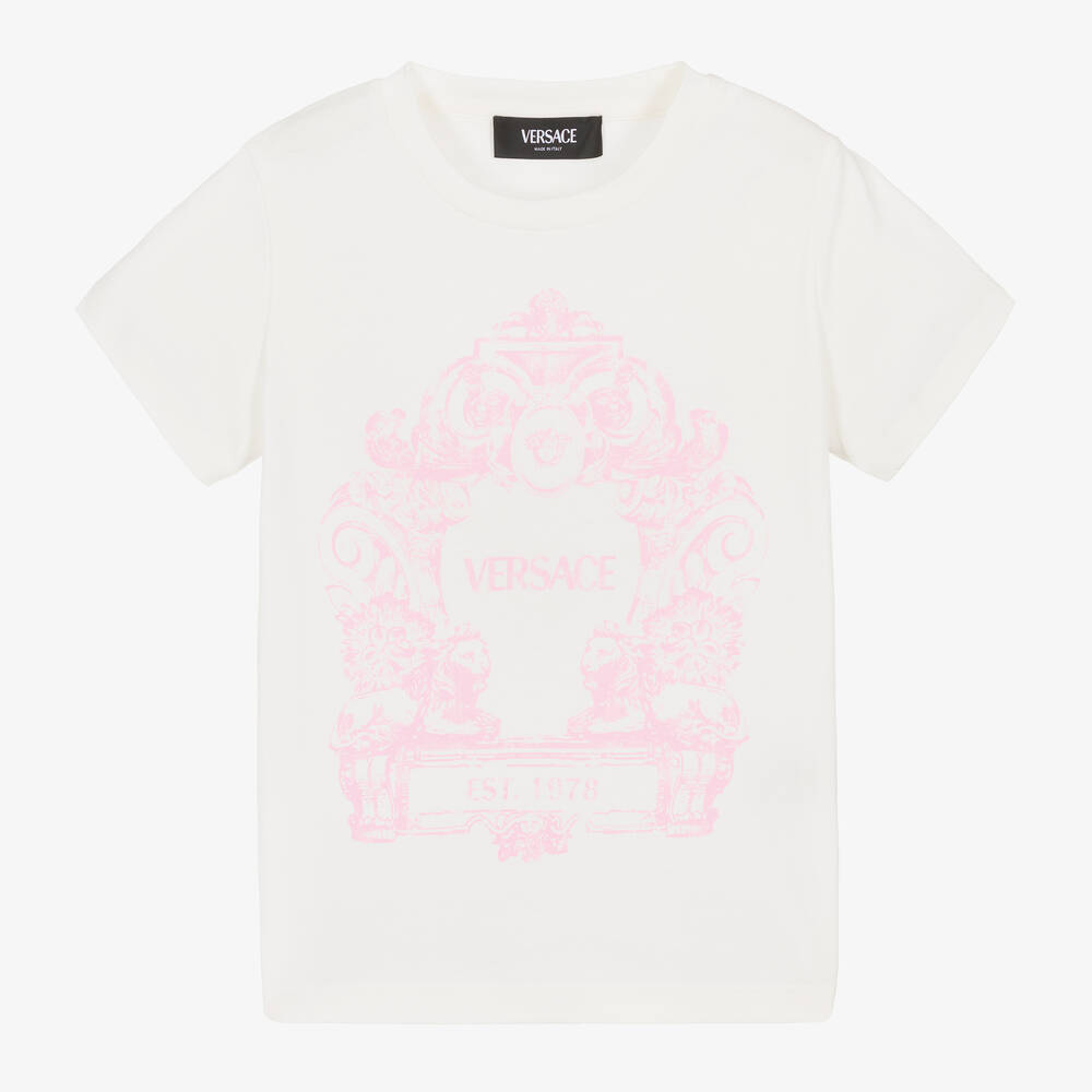 Versace - Кремовая хлопковая футболка с картушем для девочек  | Childrensalon