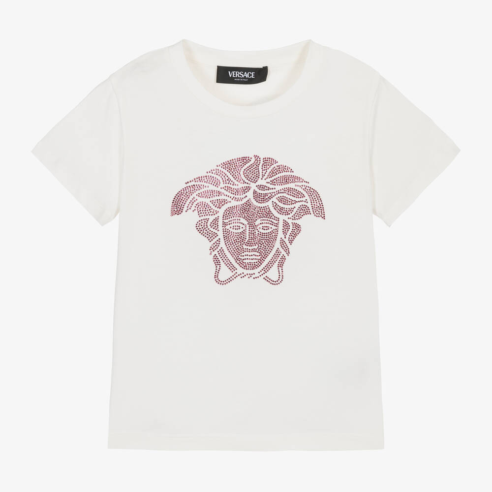 Versace - Girls Ivory Cotton Medusa T-Shirt | Childrensalon