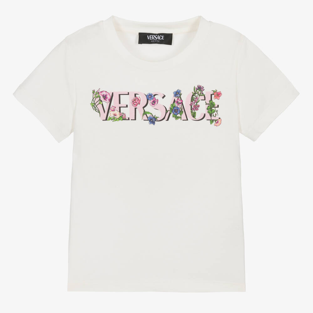 Versace - Girls Ivory Cotton T-Shirt | Childrensalon