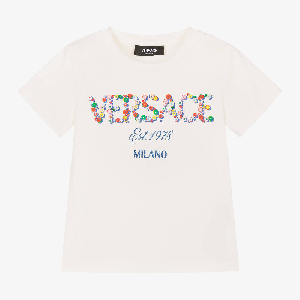 Versace Babies' Girls Ivory Cotton T-shirt In Neutral