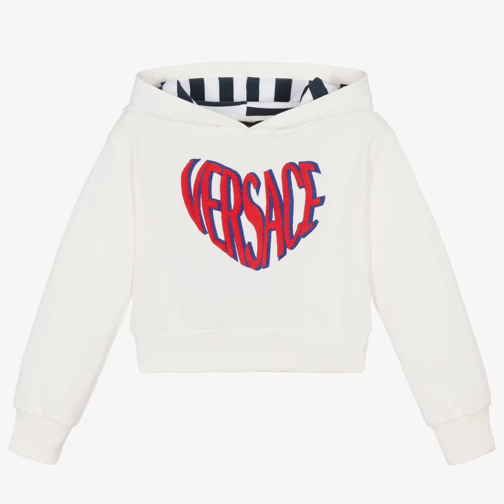 Versace Kids' Girls Ivory Graphic Heart Cotton Hoodie