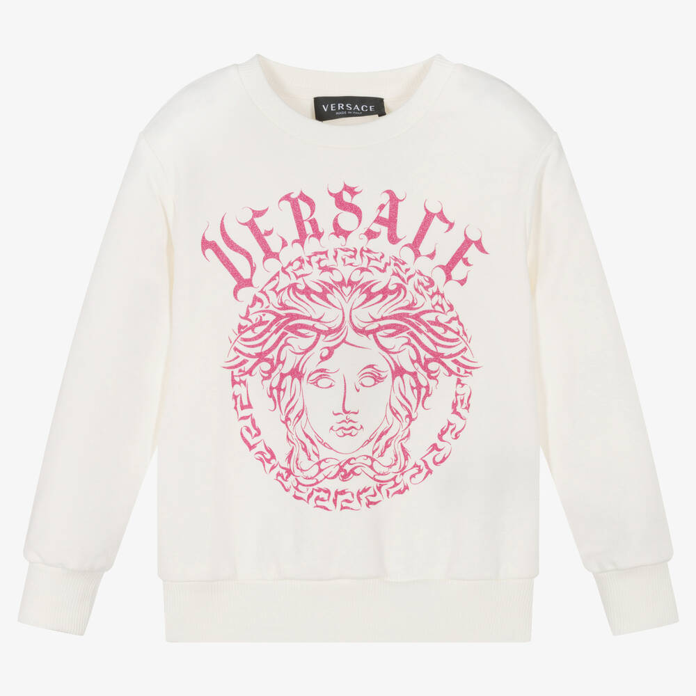 Versace - Sweat ivoire et rose Medusa fille | Childrensalon