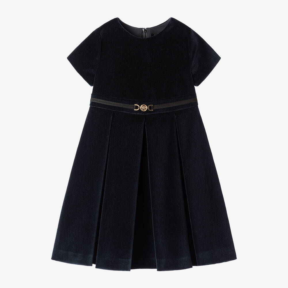 Versace - Girls Navy Blue Velvet Dress | Childrensalon