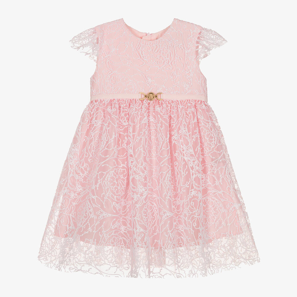Versace - Girls Pale Pink Barocco Tulle Dress | Childrensalon
