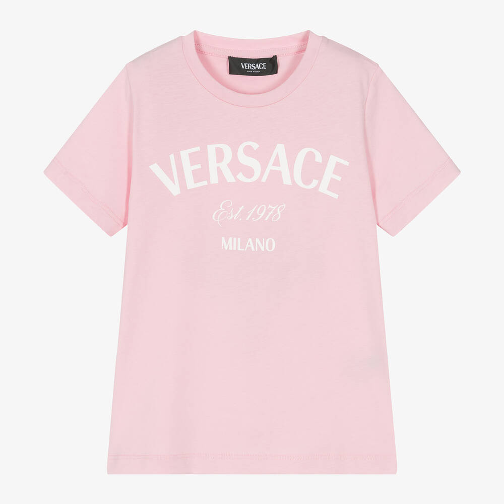 Versace - Girls Pale Pink Cotton T-Shirt | Childrensalon