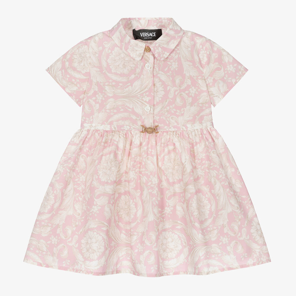 Versace - Girls Pink Barocco Cotton Dress | Childrensalon