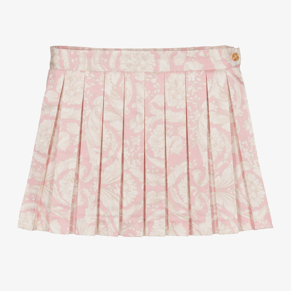 Versace Kids' Girls Pink Barocco Pleated Skirt