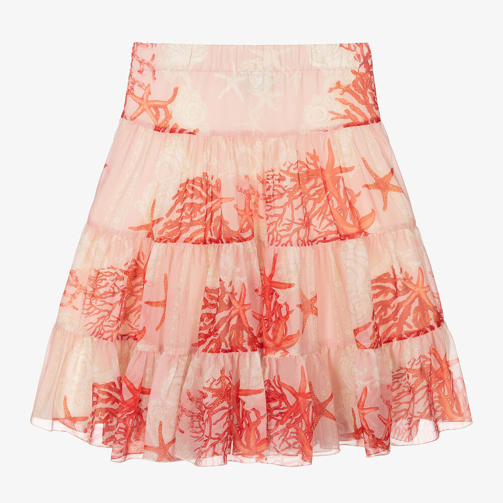 Shop Versace Girls Pink Barocco Sea Print Silk Skirt